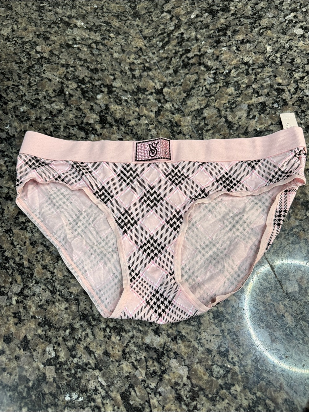 Victoria's Secret Pink Plaid Bikini Briefs with bling logo NWT M